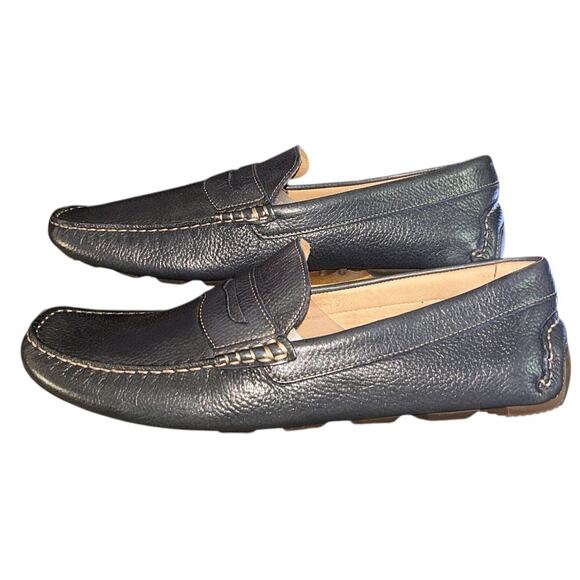 1901 Navy Blue Pebbled Leather Casual Slip-On Penny Driving Loafers 11.5